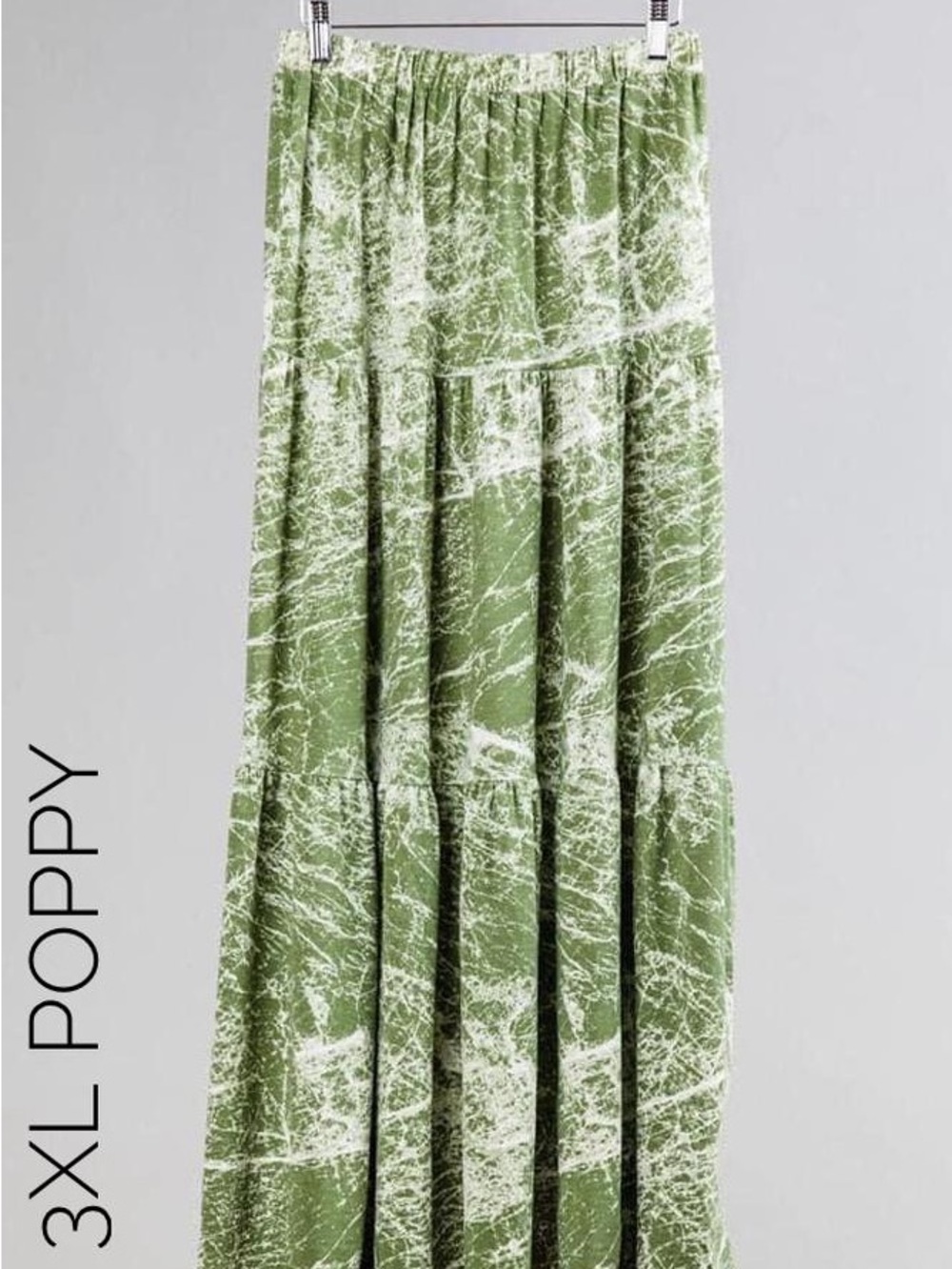 LuLaRoe poppy 3XL Olive Green Marble-Print Tiered Maxi Skirt